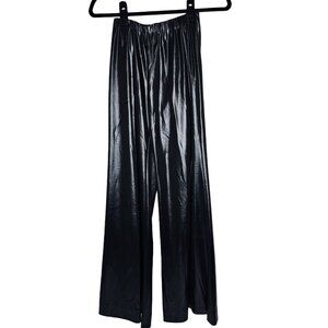 Vintage 70s Free N Easy 7 Black Shiny Pull On Stretch Flare Pants Bell Bottom